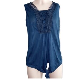 New York laundry navy blue front tie lace top size small